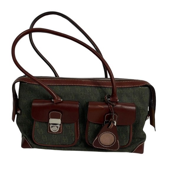 DOONEY & BOURKE Green logo fabric with Brown leather trims Satchel Bag - Picture 7 of 15